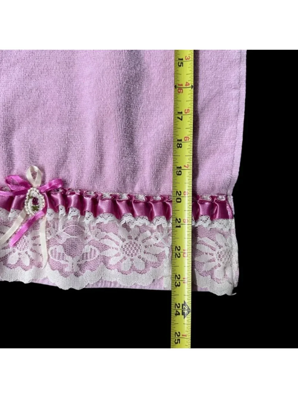 Vintage Pink Hand Towel Washcloth Set Lace Ribbon Romantic Granny Bathroom